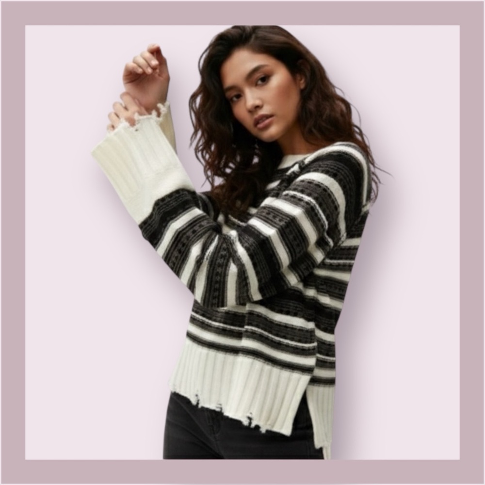Azul by Moussy Distressed Border Knit Sweater